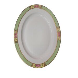 ZS Co Bavaria Large Oval Platter Gold Trim Hand Painted Green Pink Yellow Floral